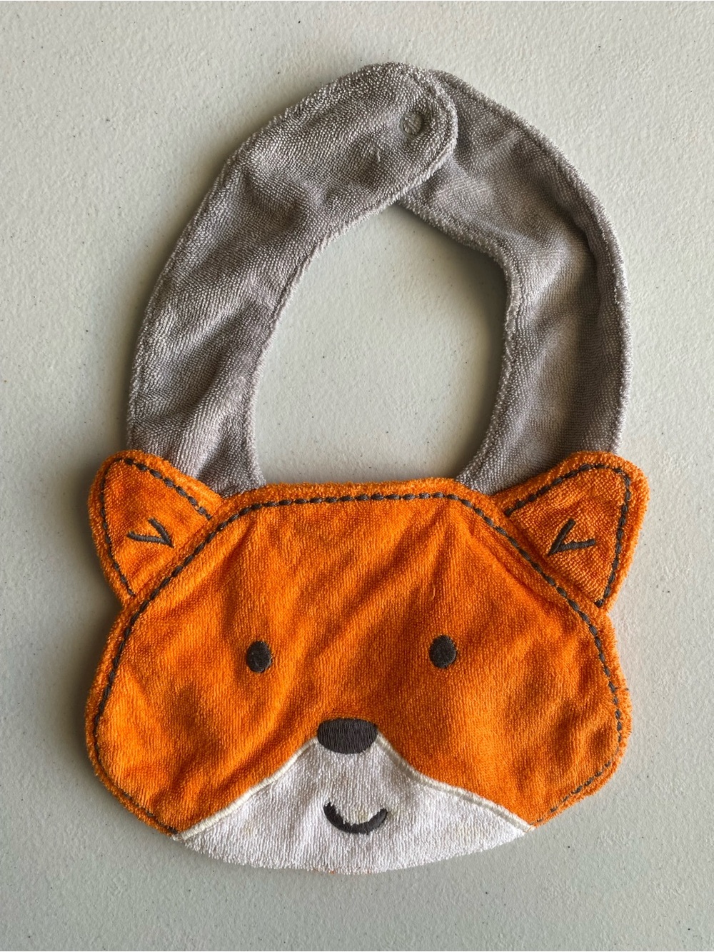 Carter's Orange Fox Terry Cloth Baby Bib Gray Strap